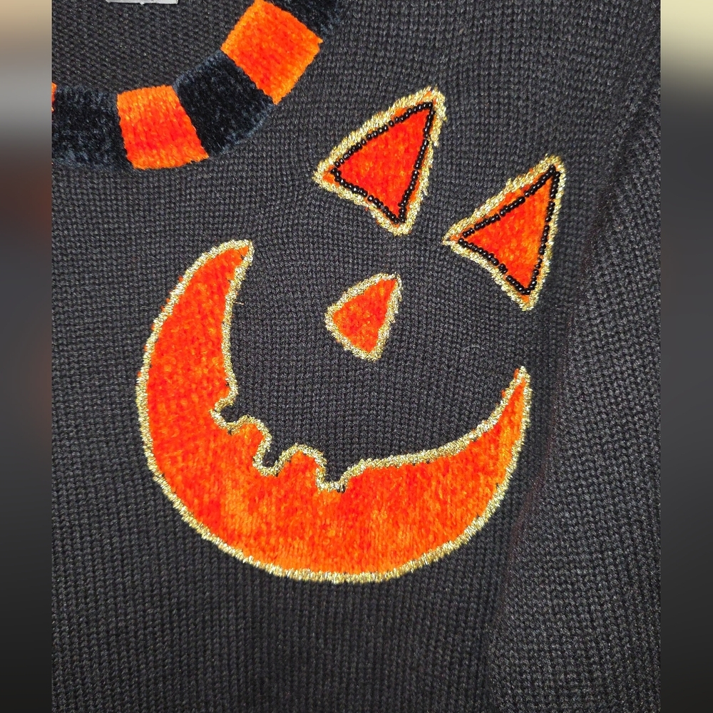 Vintage Jack B. Quick Black and Orange Halloween Sweater with Cat Bag! - Picture 6 of 7